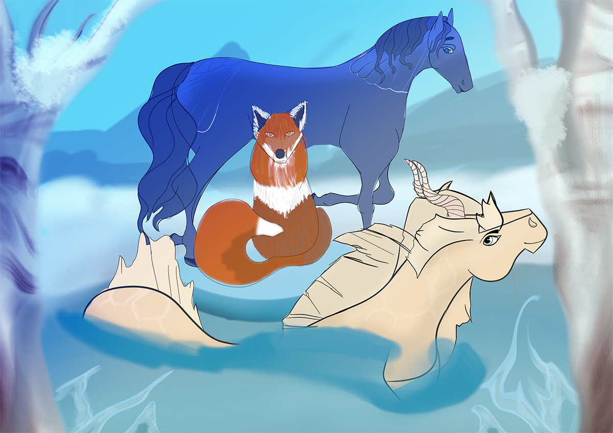 the fox in the water
