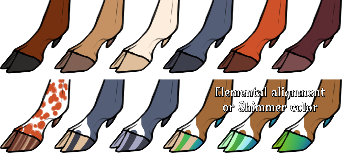 Different examples of Veilhorn hoof colors