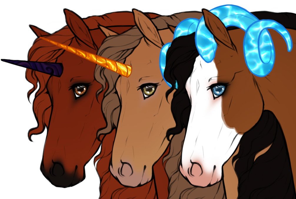 Primal can optionally cause horn/hoof patterns. From left to right showing shadow, fire, and water element.