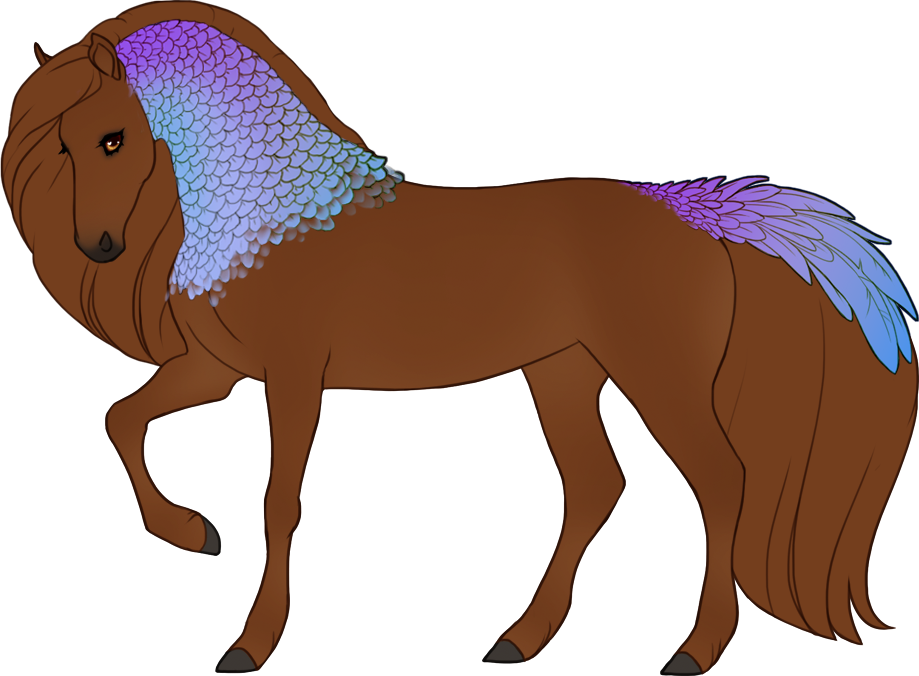 Feather-covered neck, with tail plumes