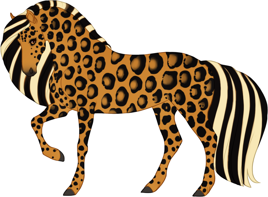Large rosette spots, affecting mane and tail
