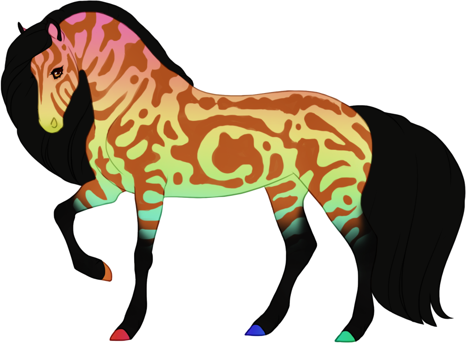 Prismatic affecting the coat and hooves but not the tabby pattern