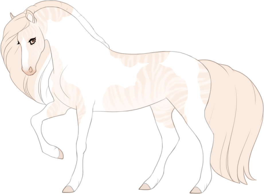 Pseudo-albino dominant white on chestnut dun tobiano with primitive markings