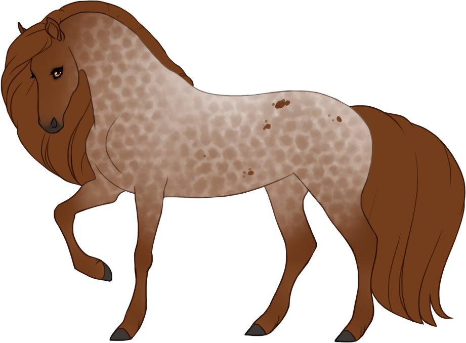 Roan with subtle reverse dappling and corn spots