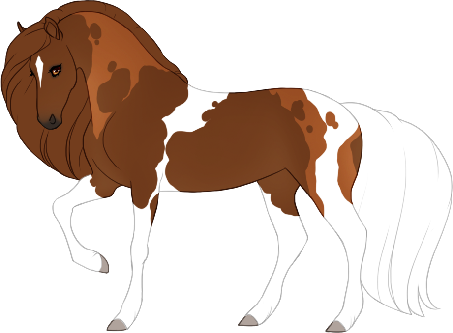 Calico tobiano with lighter patches, not affecting mane